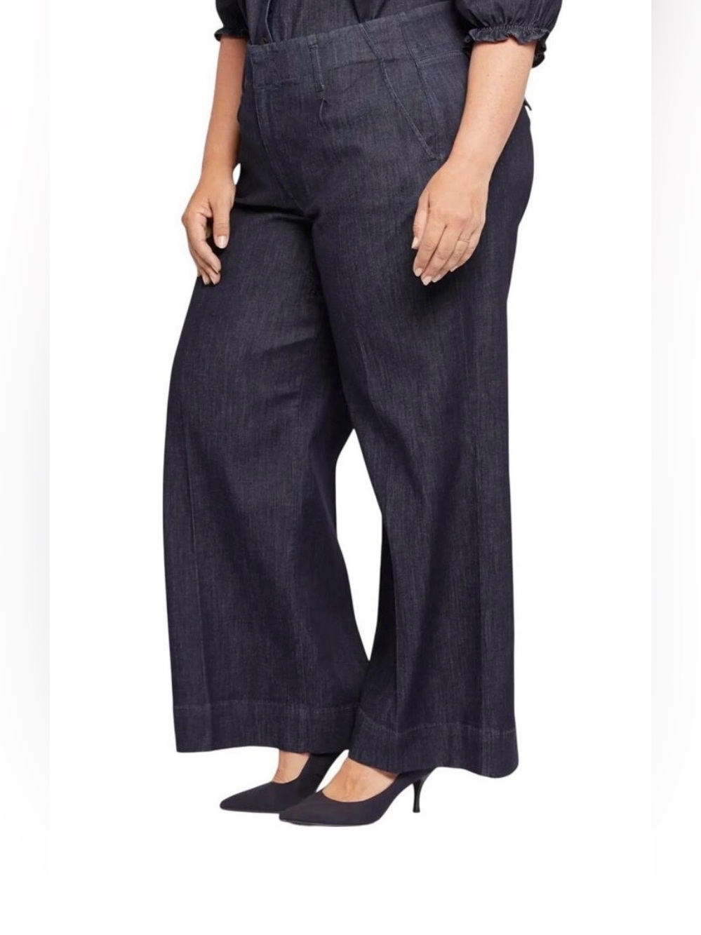 NWT NYDJ Mona Wide Leg Jeans With Flocking Down Both Legs 16W Dark BLUE